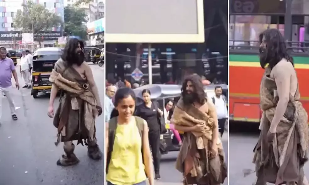 മുംബൈ തെരുവില്‍ ഗുഹാമനുഷ്യന്‍; ആരാണ് ആ താരം