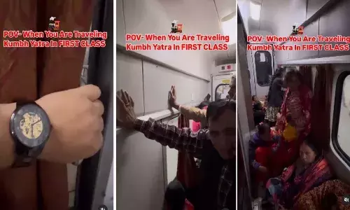 മഹാകുംഭമേളയിലേക്ക് ട്രെയിനില്‍ യുവാവിന്റെ ഫസ്റ്റ് ക്ലാസ് യാത്ര; പക്ഷെ ഒരു ട്വിസ്റ്റുണ്ട്!!
