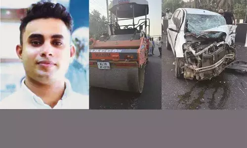 ദേശീയപാതയില് അപകടം; റോഡ് റോളറിന് പിറകില് കാറിടിച്ചു; മലപ്പുറം സ്വദേശി മരിച്ചു; സുഹൃത്തിന് ഗുരുതരം ദേശീയപാതയില് അപകടം; റോഡ് റോളറിന് പിറകില് കാറിടിച്ചു; മലപ്പുറം സ്വദേശി മരിച്ചു; സുഹൃത്തിന് ഗുരുതരം