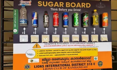 കൂള്‍ ഡ്രിങ്ക്‌സ് കുടിക്കുന്നവരുടെ ശ്രദ്ധയ്ക്ക്: സ്‌കൂളിലെ ഷുഗര്‍ ബോര്‍ഡ് ശ്രദ്ധയാകര്‍ഷിക്കുന്നു