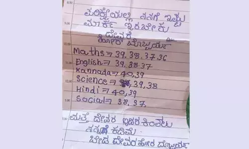 LETTER | പരീക്ഷയില് കൂടുതല് മാര്ക്ക് നല്കണമെന്ന് ദൈവത്തിനോട് അപേക്ഷിച്ച് വിദ്യാര്ഥി; ഭണ്ഡാരപ്പെട്ടിയില് നിന്നും കണ്ടെടുത്ത കത്ത് സോഷ്യല് മീഡിയകളില് വൈറല് LETTER | പരീക്ഷയില് കൂടുതല് മാര്ക്ക് നല്കണമെന്ന് ദൈവത്തിനോട് അപേക്ഷിച്ച് വിദ്യാര്ഥി; ഭണ്ഡാരപ്പെട്ടിയില് നിന്നും കണ്ടെടുത്ത കത്ത് സോഷ്യല് മീഡിയകളില് വൈറല്