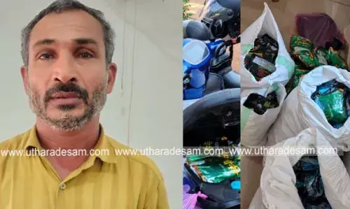 പ്ലാസ്റ്റിക് ചാക്കുകളിലാക്കി സ്കൂട്ടറില് കടത്തുകയായിരുന്ന നിരോധിത ലഹരിവസ്തുക്കള് പിടികൂടി പ്ലാസ്റ്റിക് ചാക്കുകളിലാക്കി സ്കൂട്ടറില് കടത്തുകയായിരുന്ന നിരോധിത ലഹരിവസ്തുക്കള് പിടികൂടി