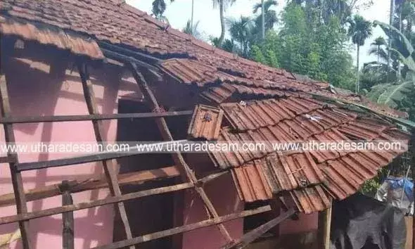 കനത്ത മഴയില്‍ കരിന്തളം വരഞ്ഞൂറില്‍ വീട് തകര്‍ന്നു; വയോധികനായ പിതാവും മകനും അത്ഭുതകരമായി രക്ഷപ്പെട്ടു