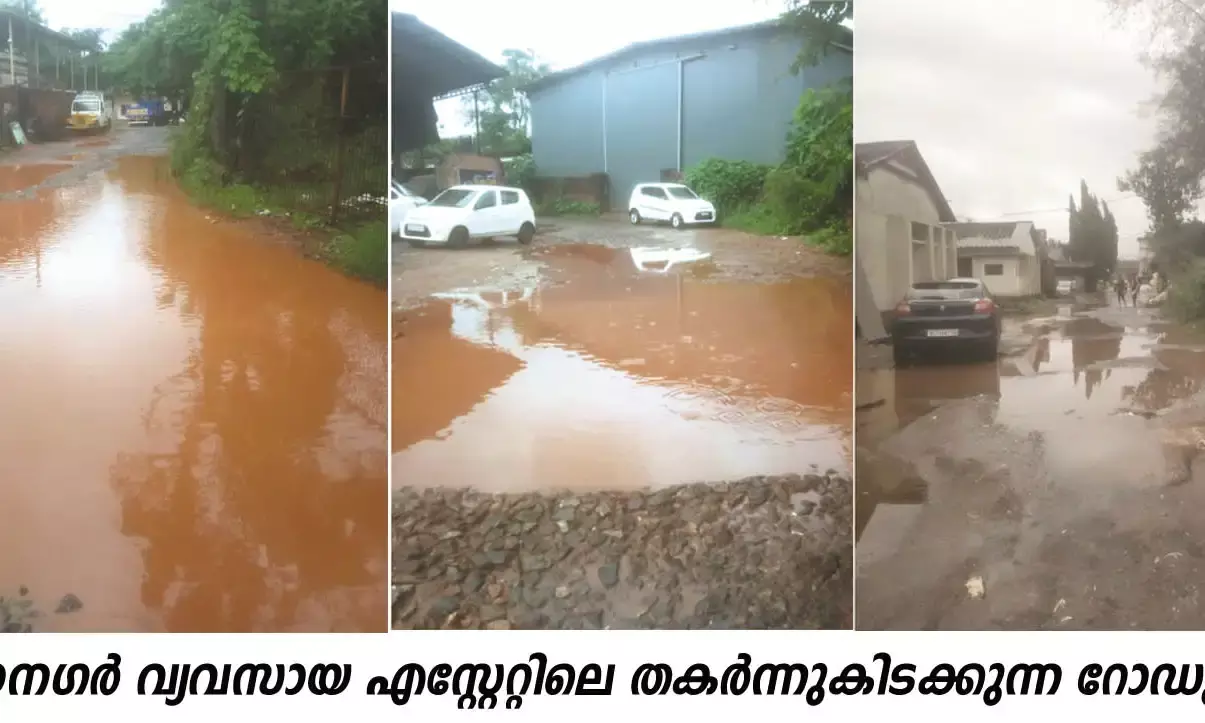 വിദ്യാനഗര്‍ വ്യവസായ എസ്റ്റേറ്റിലെ റോഡുകള്‍ എന്ന് നന്നാക്കും ?  ഇങ്ങനെ എത്ര കുളങ്ങള്‍ ഉണ്ടിവിടെ