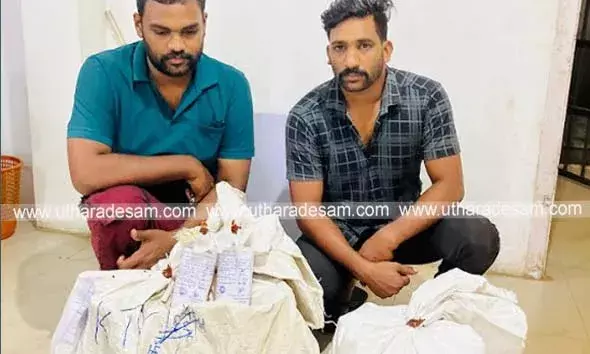 കൊറിയര്‍ സര്‍വീസ് വാഹനത്തില്‍ കടത്തുകയായിരുന്ന 28.25 ലിറ്റര്‍ വിദേശമദ്യവുമായി 2 പേര്‍ മാവുങ്കാലില്‍ പിടിയില്‍