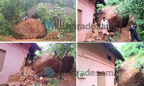 ചന്ദ്രഗിരിയില്‍ കൂറ്റന്‍ പാറ വീട്ടിലേക്ക് പതിച്ചു; തലനാരിഴയ്ക്ക് രക്ഷപ്പെട്ട് നാലംഗ കുടുംബം