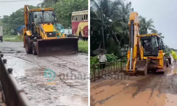 റോഡിലെ ഭീമന്‍ കുഴികള്‍ നികത്തി ചെമ്മനാട് കൂട്ടായ്മ