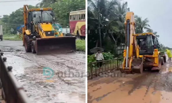 റോഡിലെ ഭീമന്‍ കുഴികള്‍ നികത്തി ചെമ്മനാട് കൂട്ടായ്മ