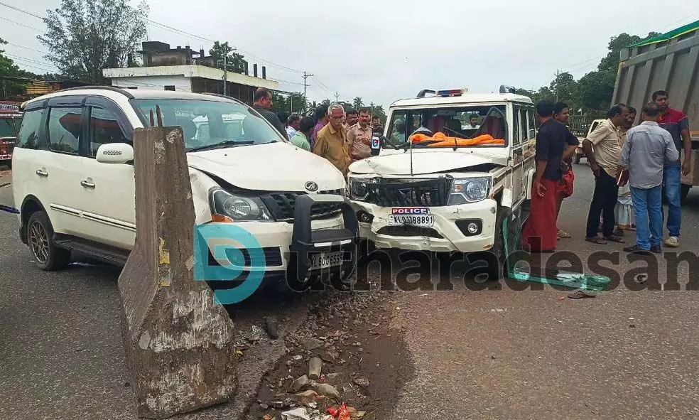 പടന്നക്കാട് പൊലീസ് ജീപ്പും കാറും സ്‌കൂട്ടിയും കൂട്ടിയിടിച്ചു; മൂന്ന് പേര്‍ക്ക് പരിക്ക്