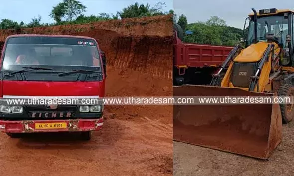 കുന്നിടിച്ച് മണ്ണ്‌ കടത്താന്‍ ശ്രമം; ടിപ്പര്‍ലോറികളും ജെ.സി.ബിയും കസ്റ്റഡിയില്‍