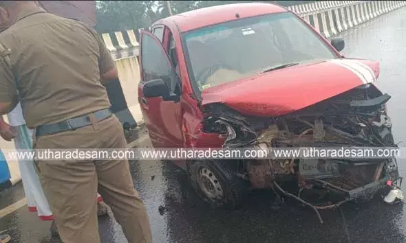 കനത്ത മഴയെ തുടര്‍ന്ന് വാഹനങ്ങള്‍ റോഡില്‍ തെന്നിമറിഞ്ഞു; യാത്രക്കാര്‍ പരിക്കേല്‍ക്കാതെ രക്ഷപ്പെട്ടു