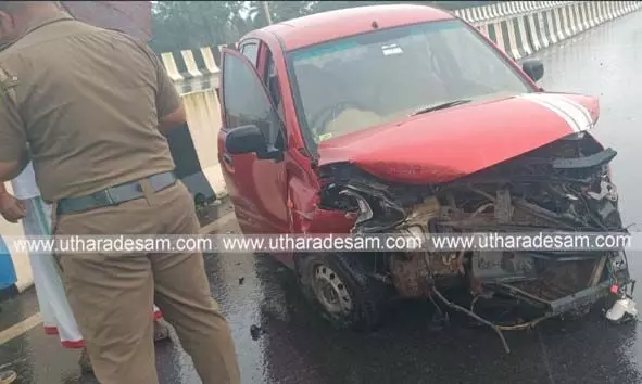 കനത്ത മഴയെ തുടര്‍ന്ന് വാഹനങ്ങള്‍ റോഡില്‍ തെന്നിമറിഞ്ഞു; യാത്രക്കാര്‍ പരിക്കേല്‍ക്കാതെ രക്ഷപ്പെട്ടു