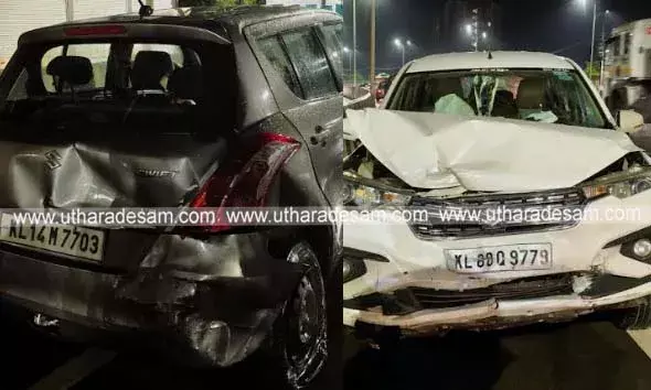 ഉപ്പള ഗേറ്റിന് സമീപം വീണ്ടും അപകടം; കാറിന് പിറകില്‍ മറ്റൊരു കാറിടിച്ച് 3 പേര്‍ക്ക് പരിക്ക്