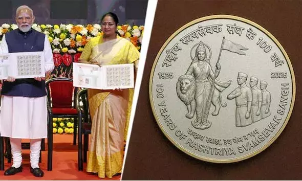 ഇന്ത്യന്‍ കറന്‍സിയില്‍ ആദ്യമായി ഭാരതാംബ: ആര്‍.എസ്.എസ് ശതാബ്ദിയില്‍ 100 രൂപയുടെ നാണയം പുറത്തിറക്കി പ്രധാനമന്ത്രി