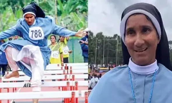 കന്യാസ്ത്രീ വേഷത്തിലെത്തി സംസ്ഥാന ഹര്‍ഡില്‍സില്‍ സ്വര്‍ണ്ണ മെഡല്‍ നേടി കാസര്‍കോട് സ്വദേശിയായ സബീന