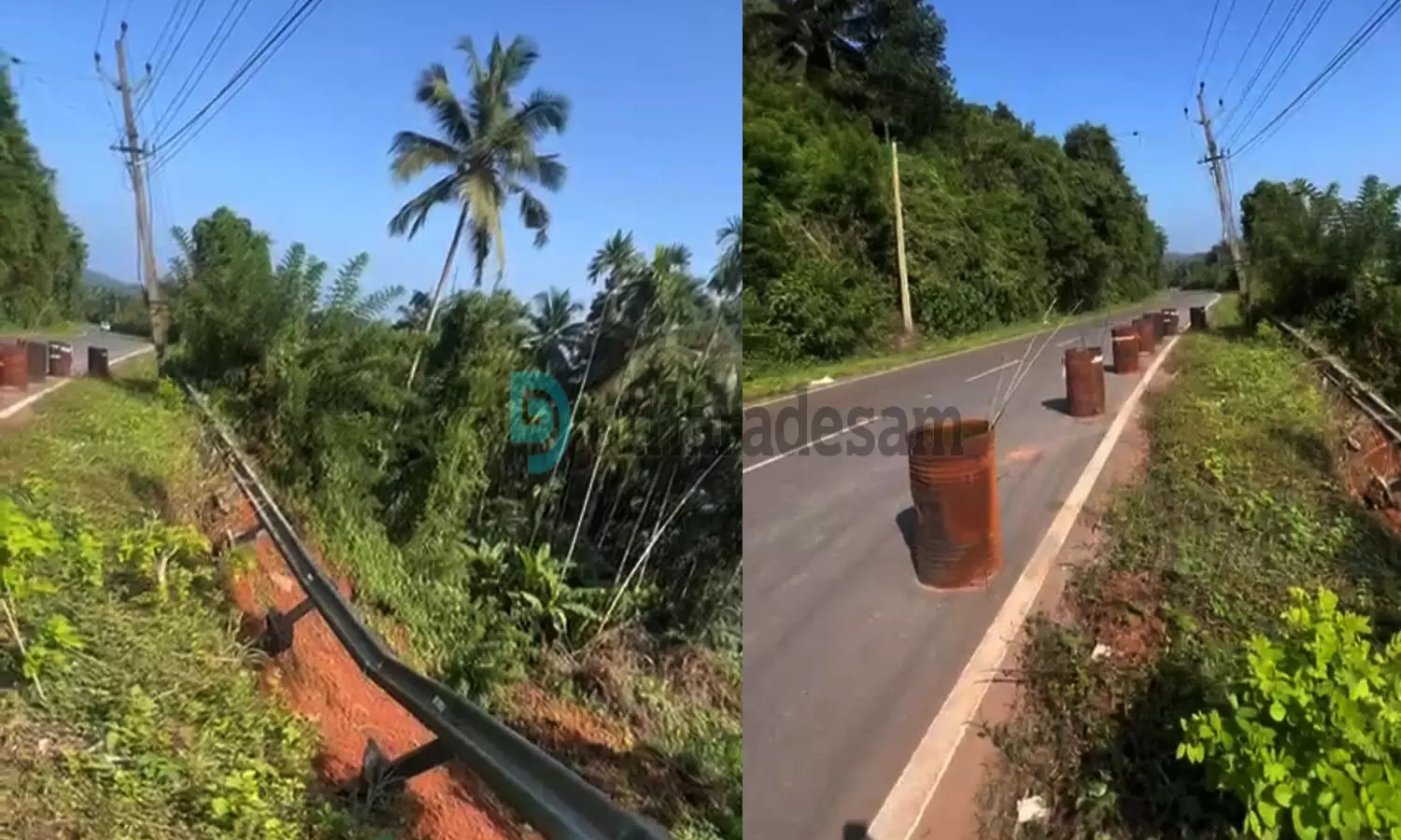 ചെര്‍ക്കള-കല്ലടുക്ക റോഡില്‍  പെര്‍ള മര്‍ത്യയില്‍ റോഡരിക് ഇടിയുന്നു