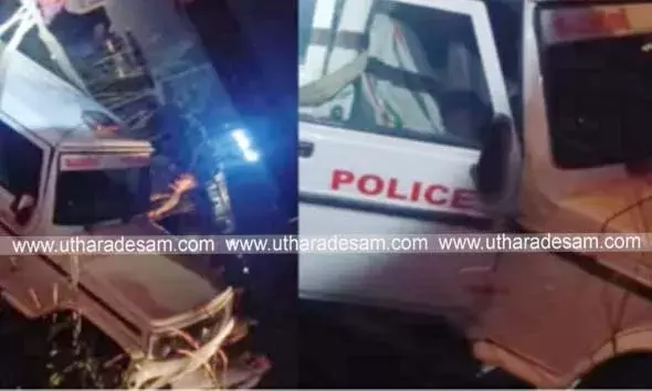 നൈറ്റ് പട്രോളിങിനിടെ രാജപുരം പൊലീസിന്റെ ജീപ്പ് കലുങ്കിലിടിച്ച് തോട്ടിലേക്ക് മറിഞ്ഞു