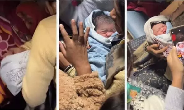 ട്രെയിന്‍ യാത്രയ്ക്കിടെ പ്രസവ വേദന കൊണ്ട് പുളഞ്ഞ യുവതിക്ക് രക്ഷകരായി ഒരു കൂട്ടം സ്ത്രീകള്‍; വീഡിയോ വൈറല്‍