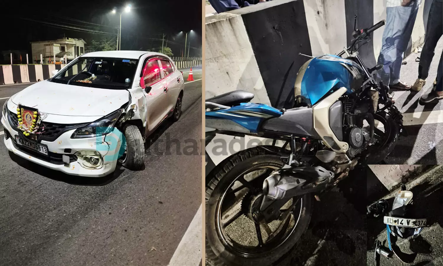 ദിശ തെറ്റി വന്ന ബൈക്കും അയ്യപ്പഭക്തര് സഞ്ചരിച്ച കാറും കൂട്ടിയിടിച്ച് യുവാവിന് ഗുരുതരം ദിശ തെറ്റി വന്ന ബൈക്കും അയ്യപ്പഭക്തര് സഞ്ചരിച്ച കാറും കൂട്ടിയിടിച്ച് യുവാവിന് ഗുരുതരം