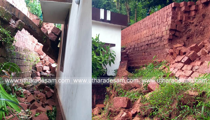 കനത്ത മഴയില്‍ വീടിന് സമീപത്തെ മതിലിടിഞ്ഞ് വീണു; കുടുംബം അല്‍ഭുതകരമായി രക്ഷപ്പെട്ടു