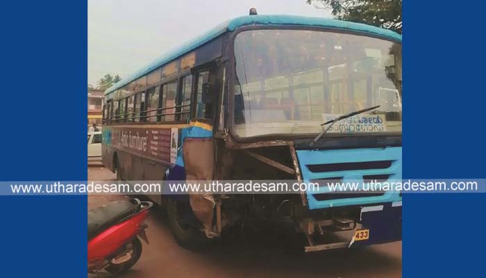 കാറില്‍ ഇടിക്കാതിരിക്കാന്‍ വെട്ടിക്കുന്നതിനിടെ ബസ് ഡിവൈഡറിലിടിച്ചുനിന്നു